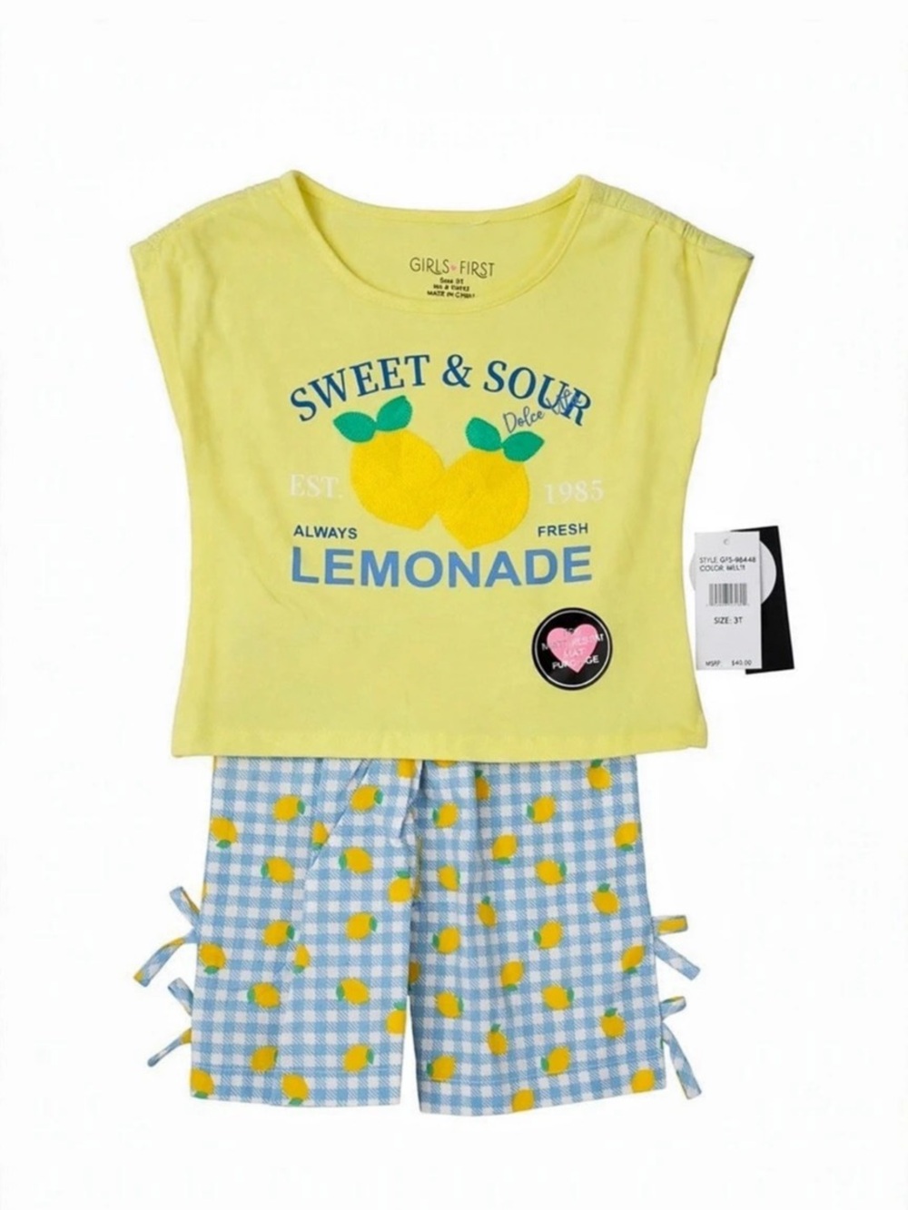 Girls First Sweet & Sour Lemonade Tee and Shorts Set 3T